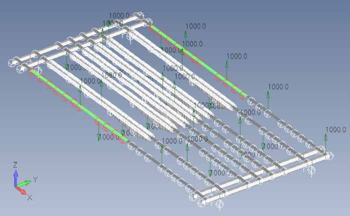 1D FE model of B777 floor section S44 and S45